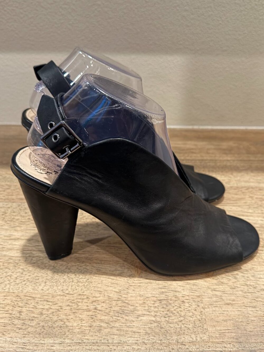 Vince Camuto Black Leather Open Toe Slingback Heels Size 9.5 - Picture 2 of 11